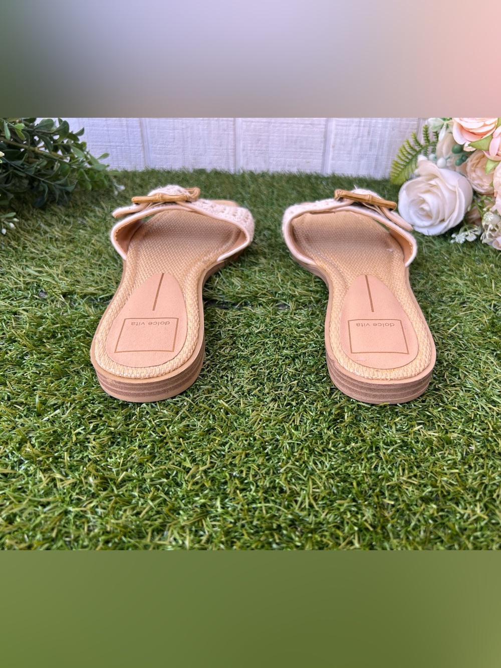 Dolce vita Woven decorative bamboo Buckle Slide Sandals in Cream size 7 new - Picture 7 of 11